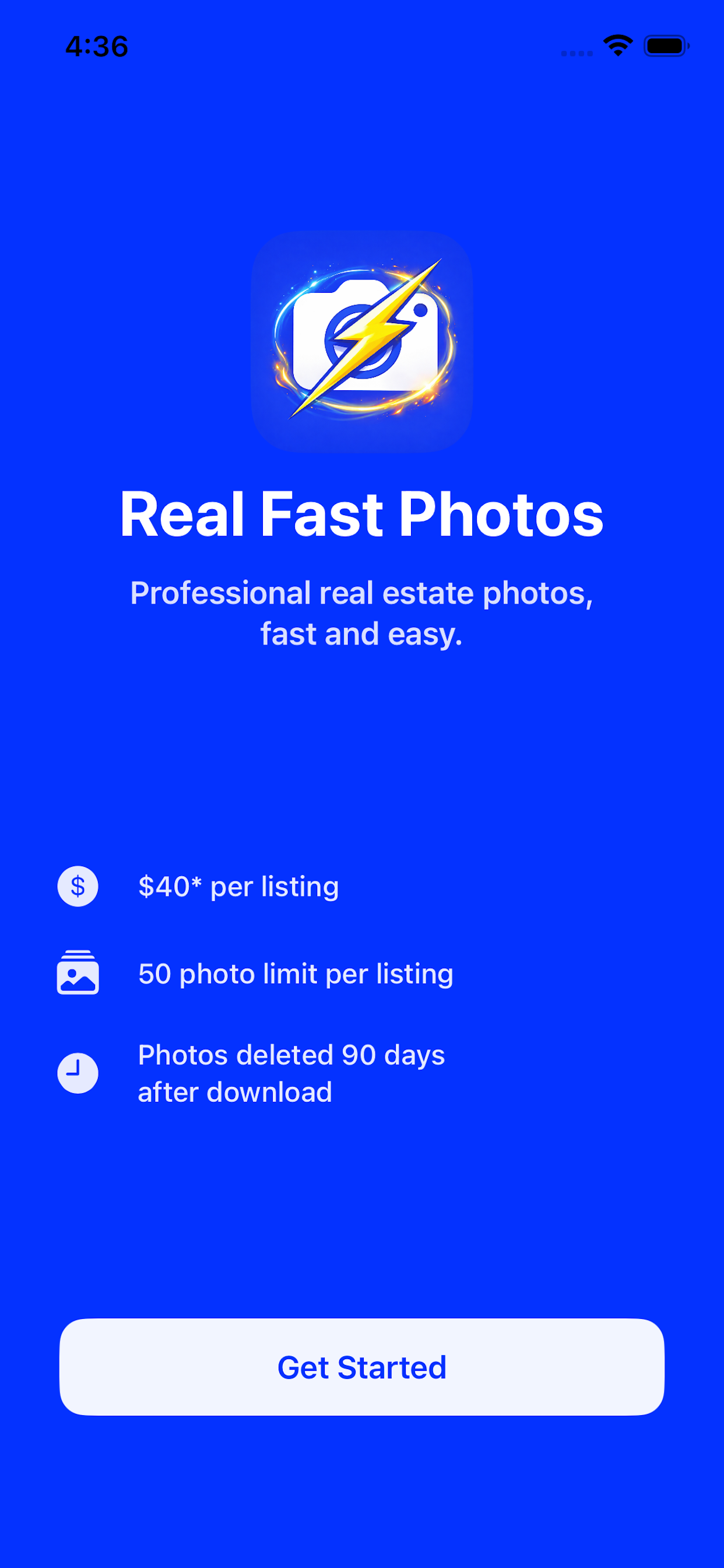 Real Fast Photos welcome screen