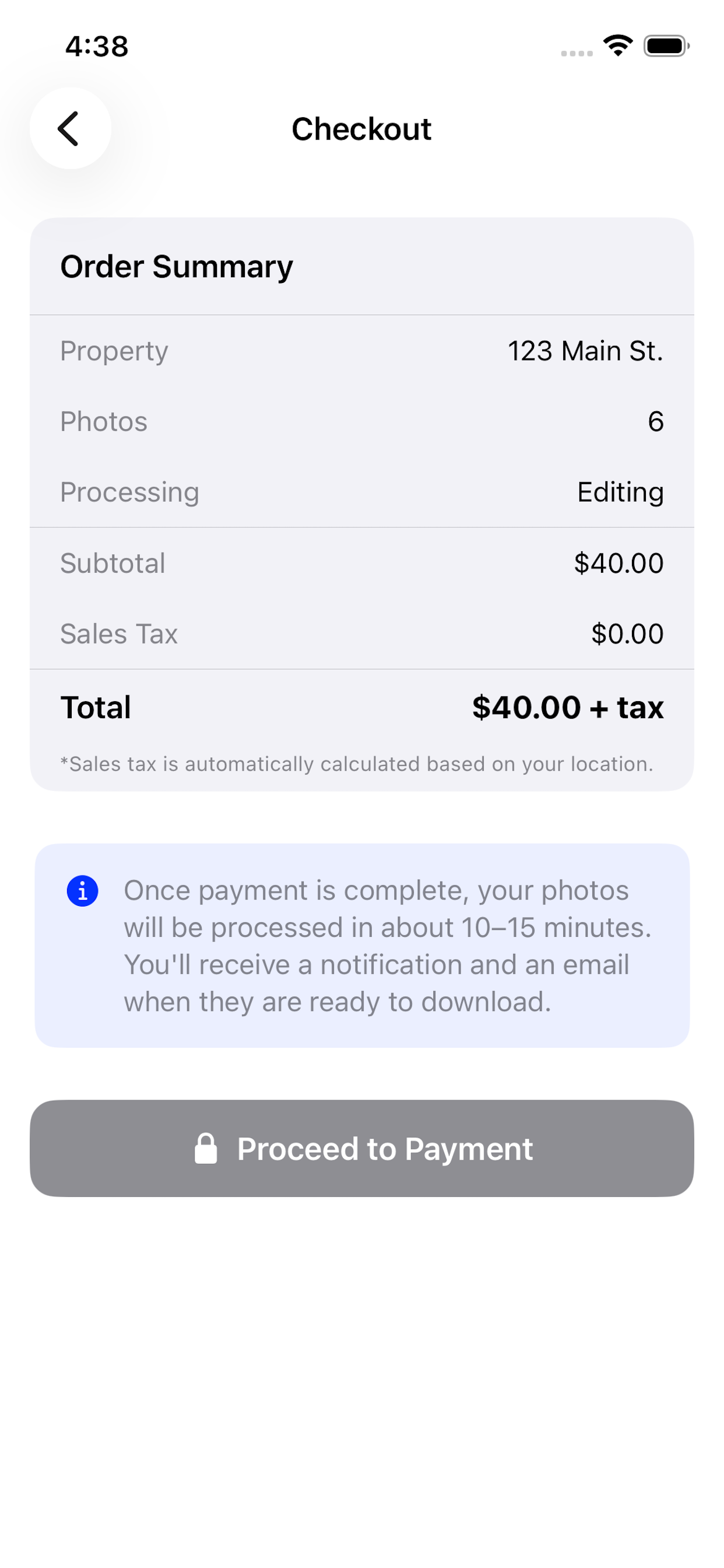 Checkout screen