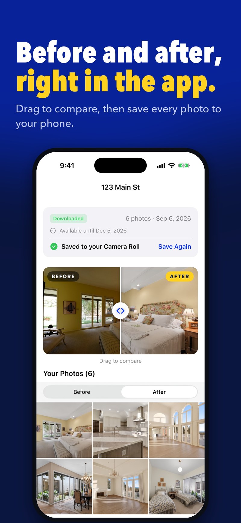 Before and after, right in the app — the album screen